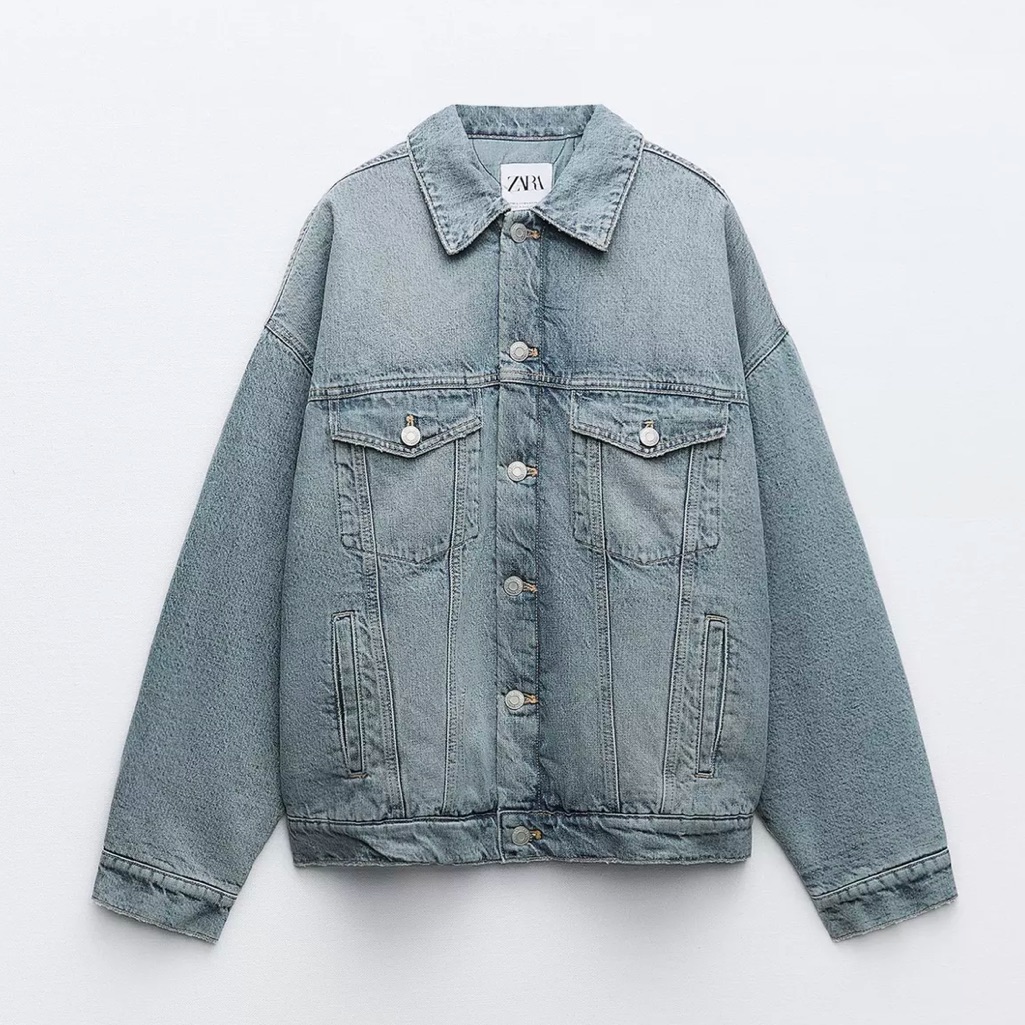 Zara Light Blue Quilted Denim Jacket